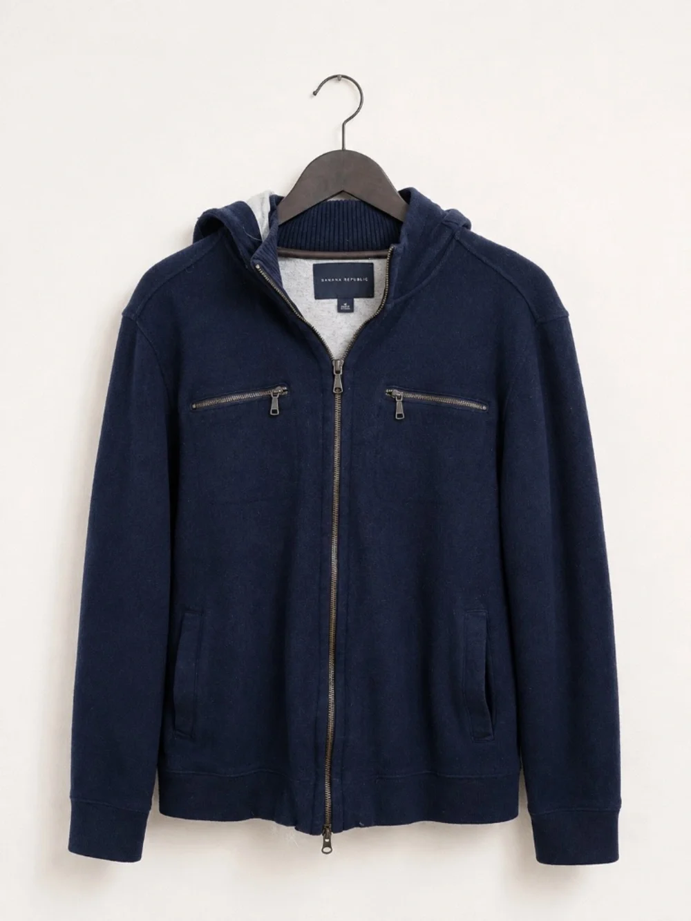 Banana Republic Wool/Cotton Knit Hoodie Jacket Full Zip , Navy Blue Size M